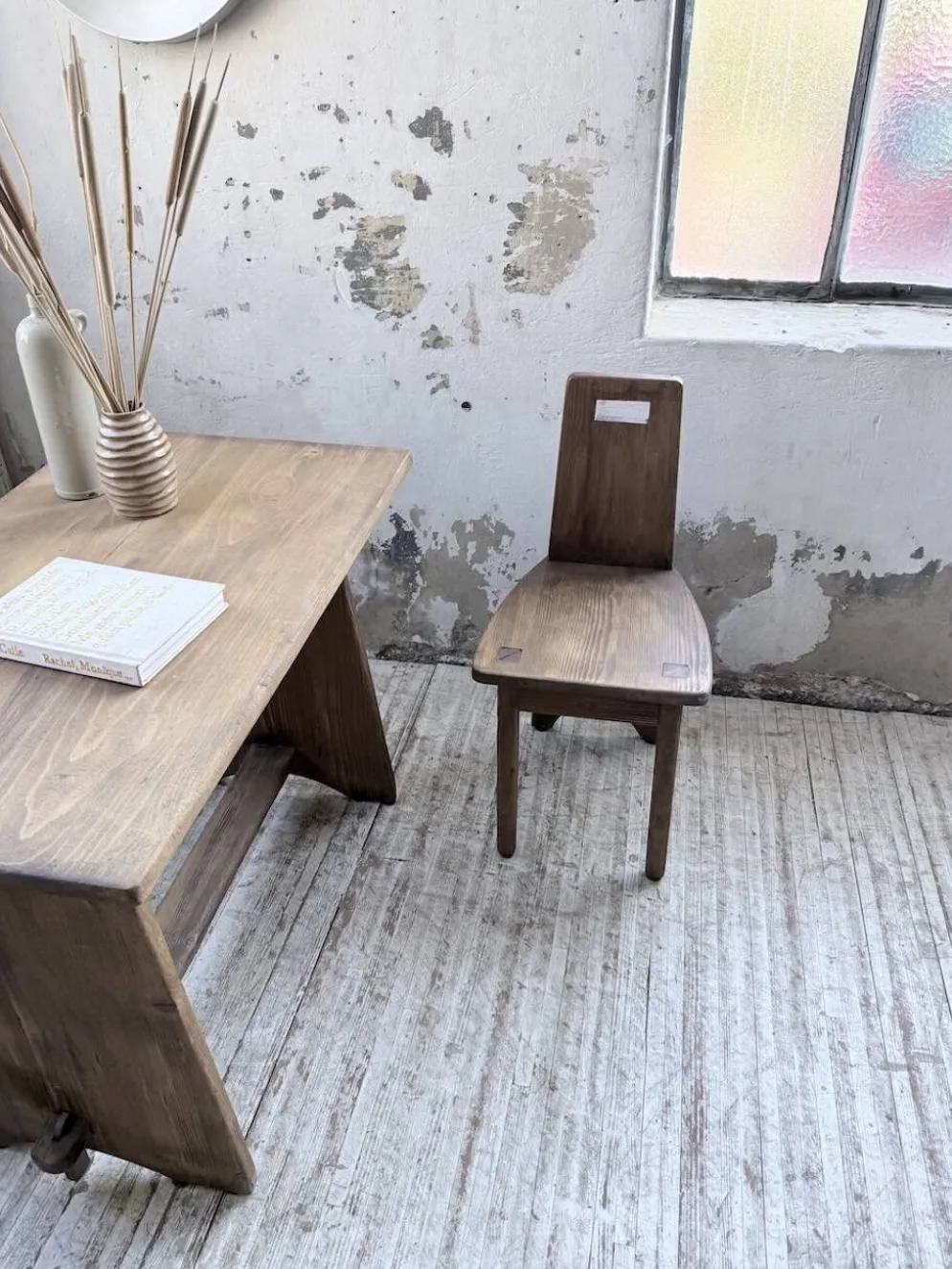 Ensemble chaise bureau brutaliste 1950
