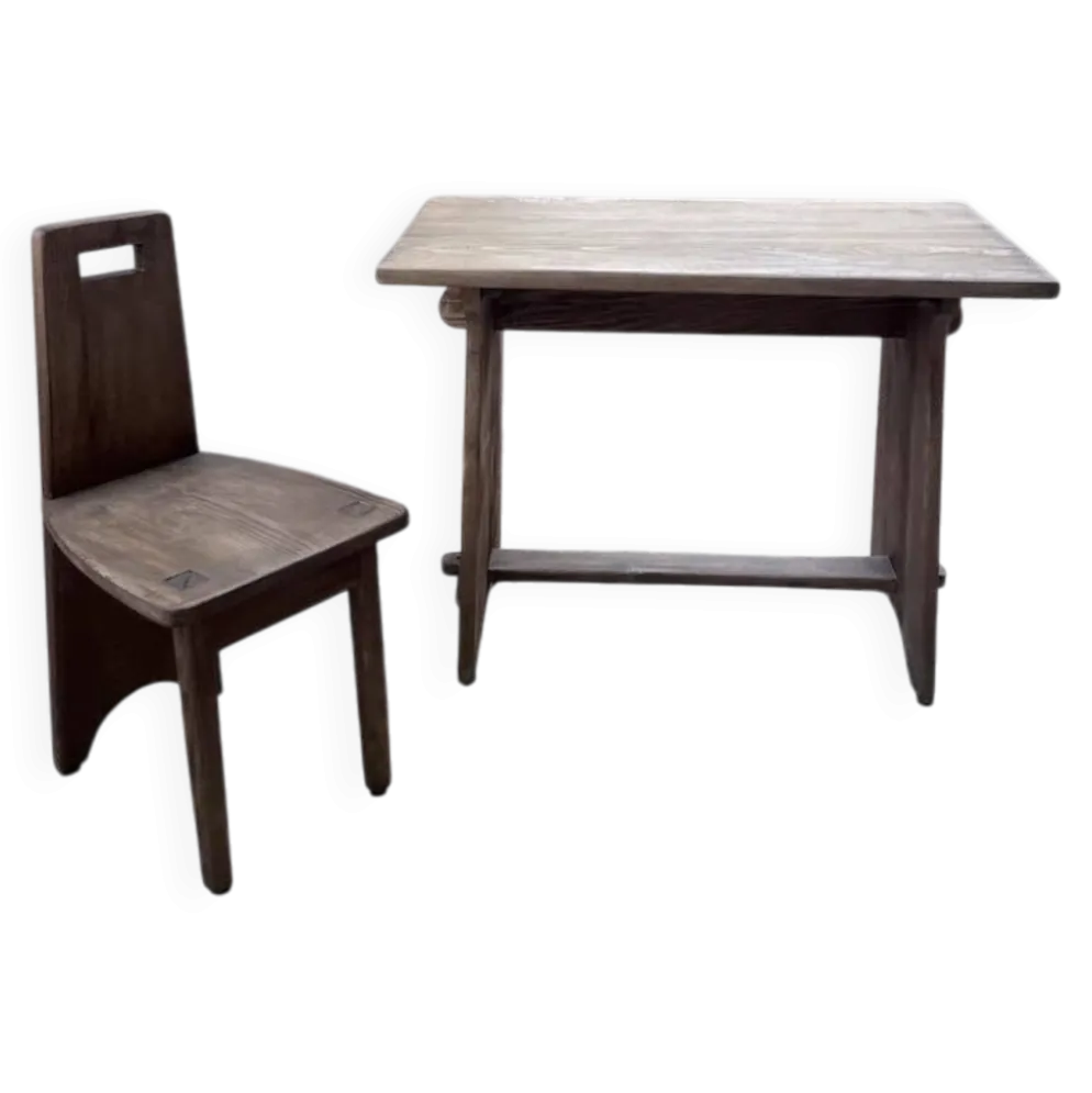 Ensemble chaise bureau brutaliste 1950