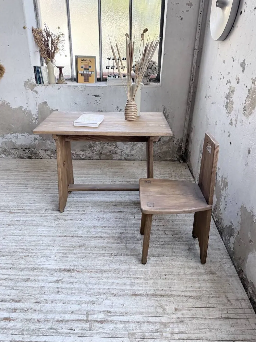 Ensemble chaise bureau brutaliste 1950