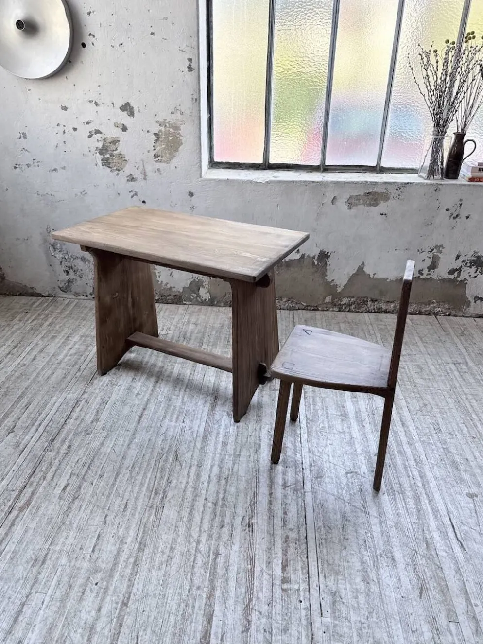 Ensemble chaise bureau brutaliste 1950