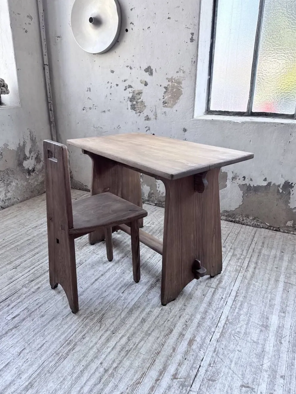 Ensemble chaise bureau brutaliste 1950