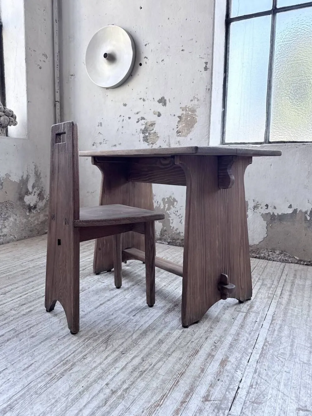 Ensemble chaise bureau brutaliste 1950