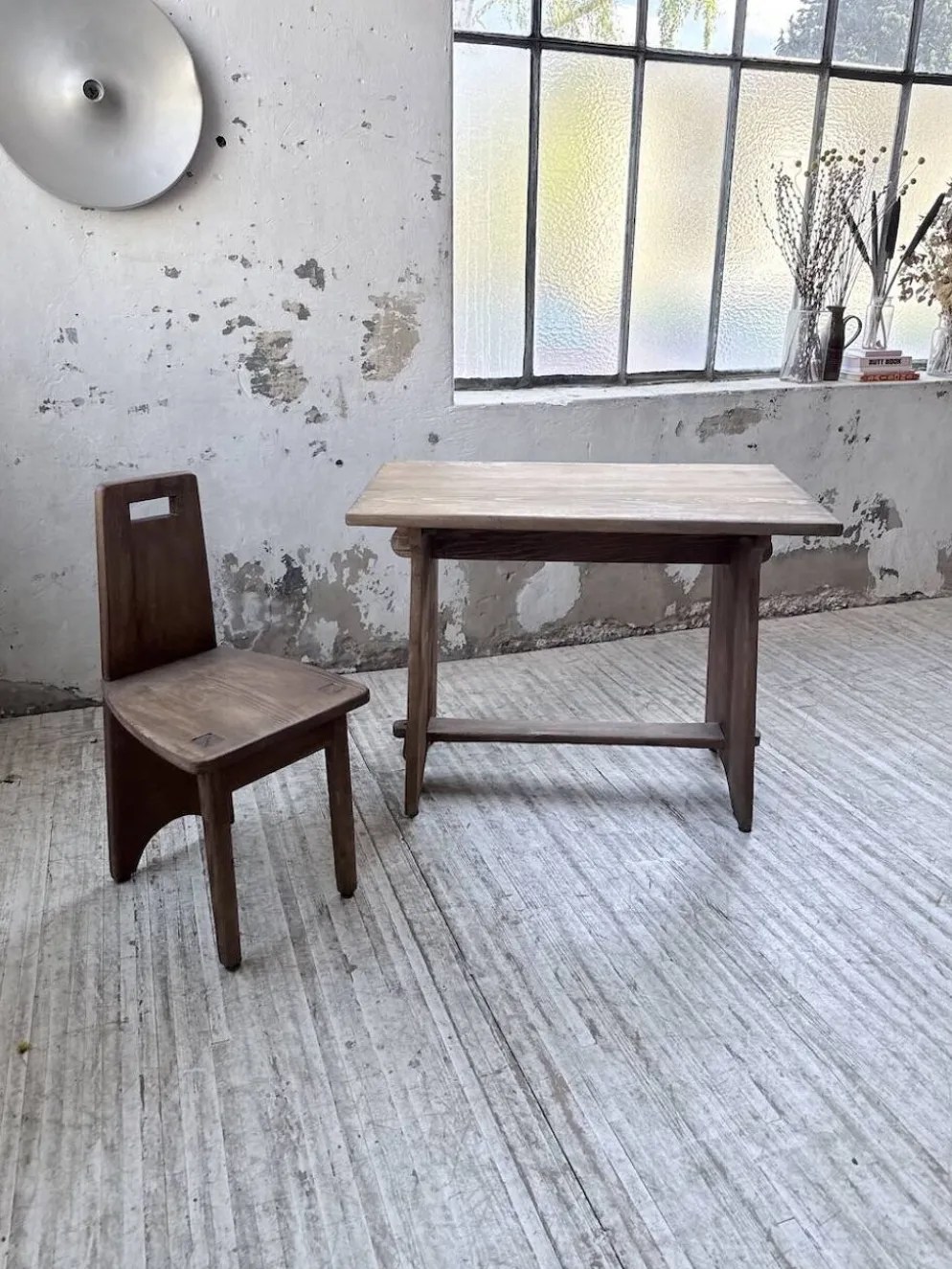 Ensemble chaise bureau brutaliste 1950