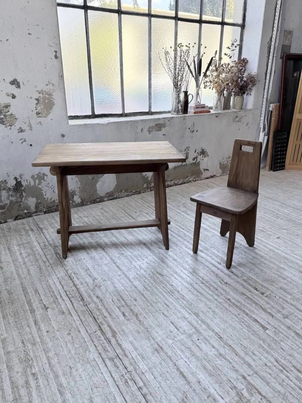 Ensemble chaise bureau brutaliste 1950