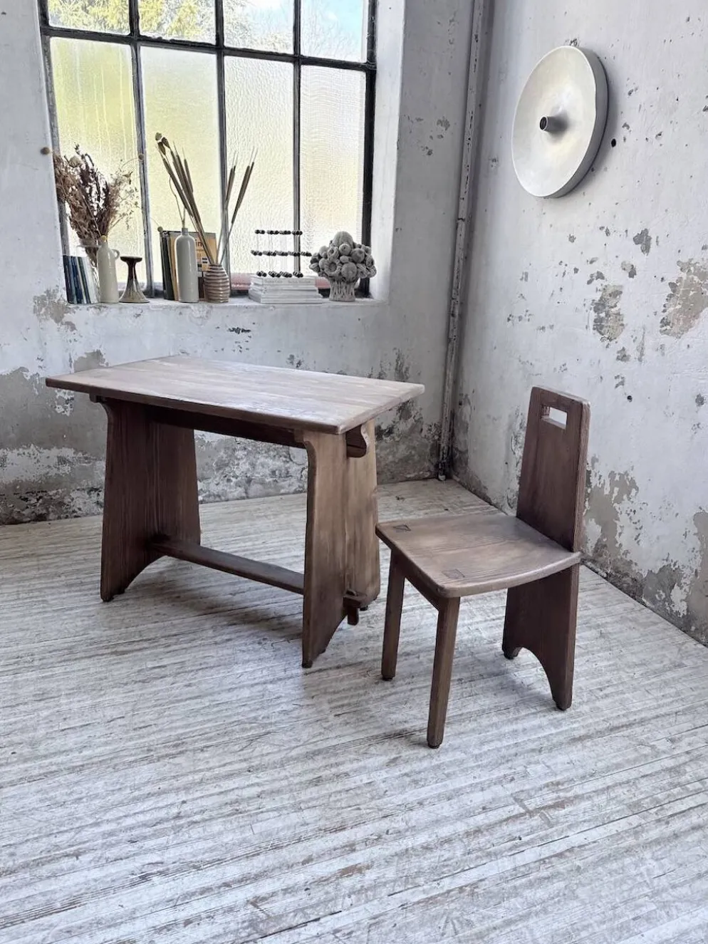 Ensemble chaise bureau brutaliste 1950