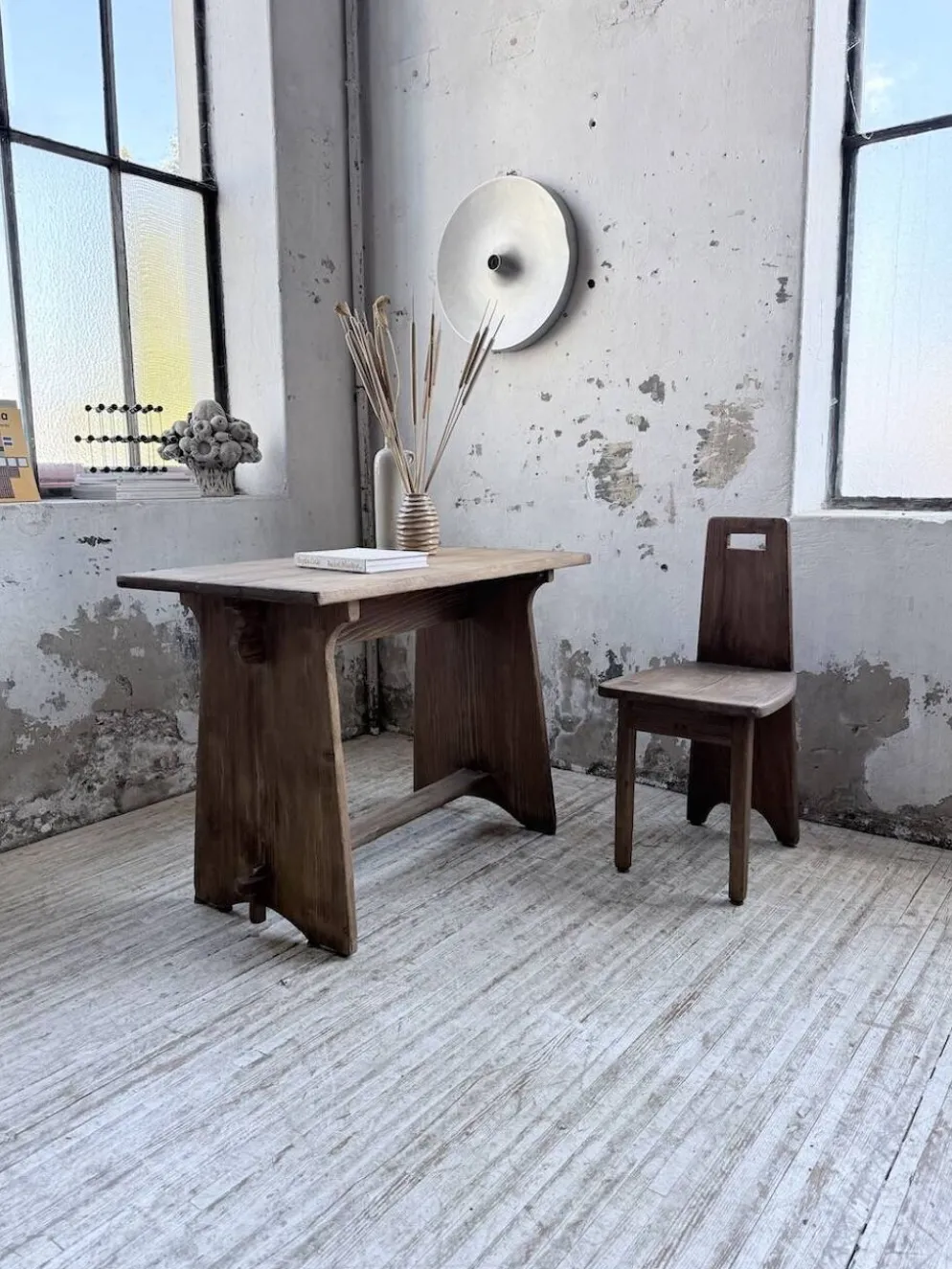 Ensemble chaise bureau brutaliste 1950
