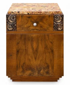 Ensemble coiffeuse 1930 Art Déco en Noyer avec dessus marbre et chevet