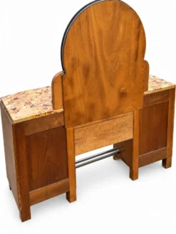 Ensemble coiffeuse 1930 Art Déco en Noyer avec dessus marbre et chevet