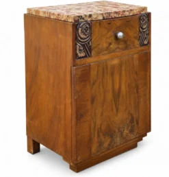 Ensemble coiffeuse 1930 Art Déco en Noyer avec dessus marbre et chevet