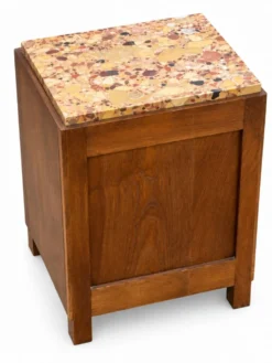 Ensemble coiffeuse 1930 Art Déco en Noyer avec dessus marbre et chevet