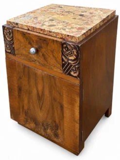 Ensemble coiffeuse 1930 Art Déco en Noyer avec dessus marbre et chevet