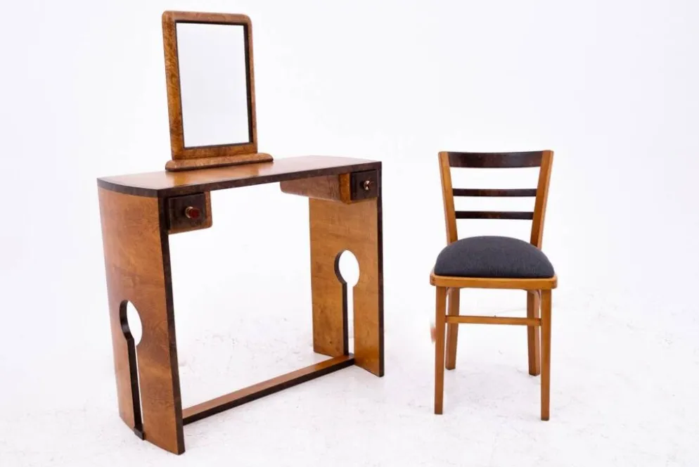 Ensemble coiffeuse + chaise Art déco, Pologne, Art Déco, vers 1940.