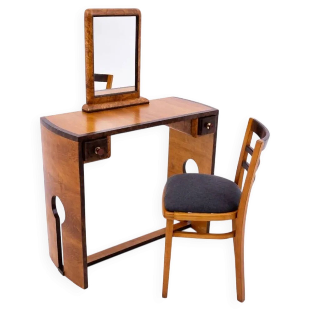 Ensemble coiffeuse + chaise Art déco, Pologne, Art Déco, vers 1940.