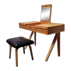 Ensemble coiffeuse et tabouret de style moderne hollandais en contreplaqué de bouleau, conçu par Cees Braakman pour Pastoe, 1951