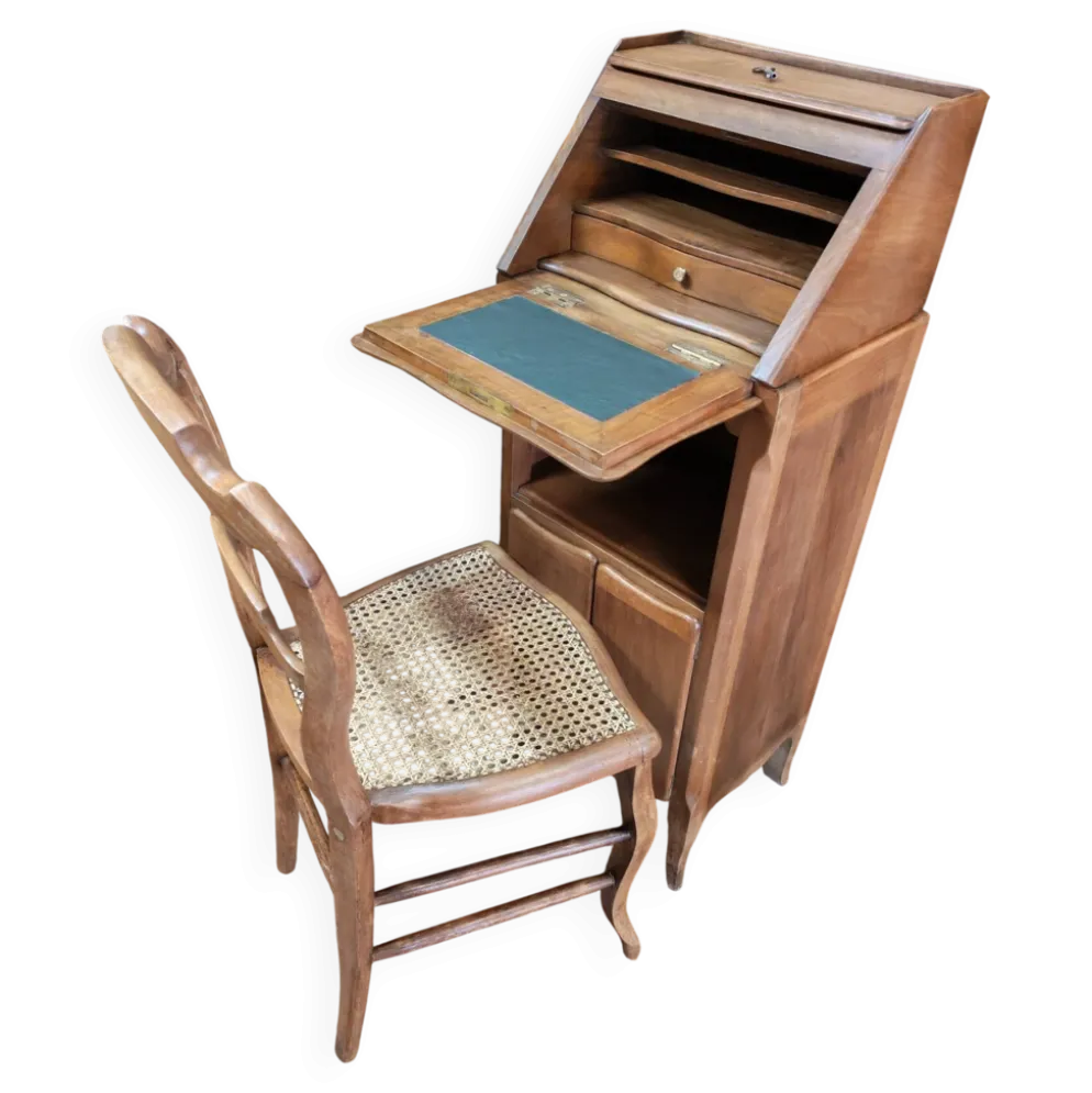 Ensemble composé de petit bureau scriban et sa chaise ancienne