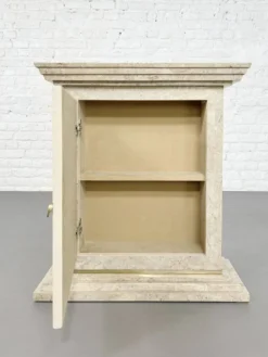 Ensemble console et miroir des années 80 en marqueterie de pierre et laiton