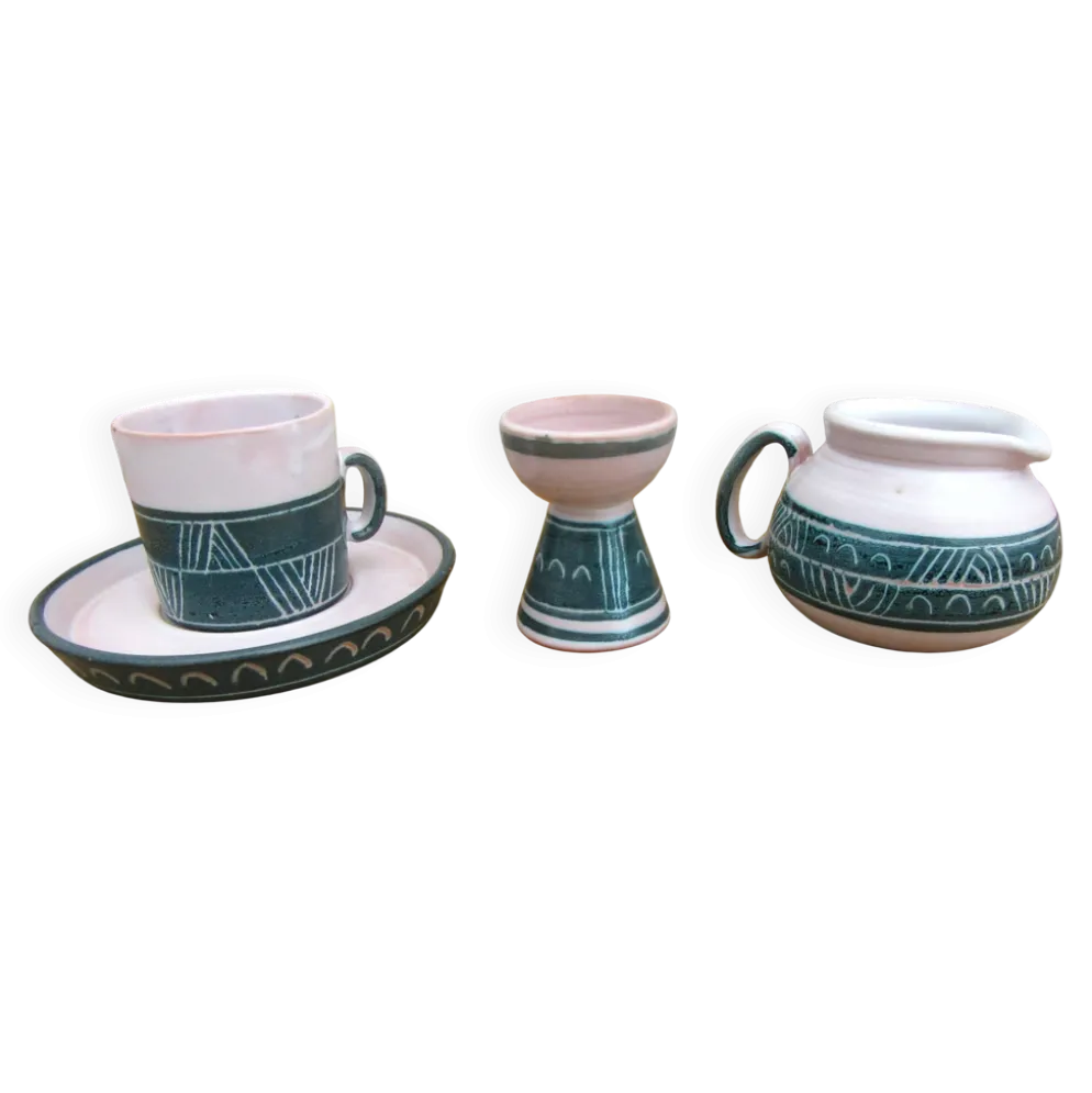 Ensemble céramique atelier montgolfier yvan roy - coquetier- pot- tasse
