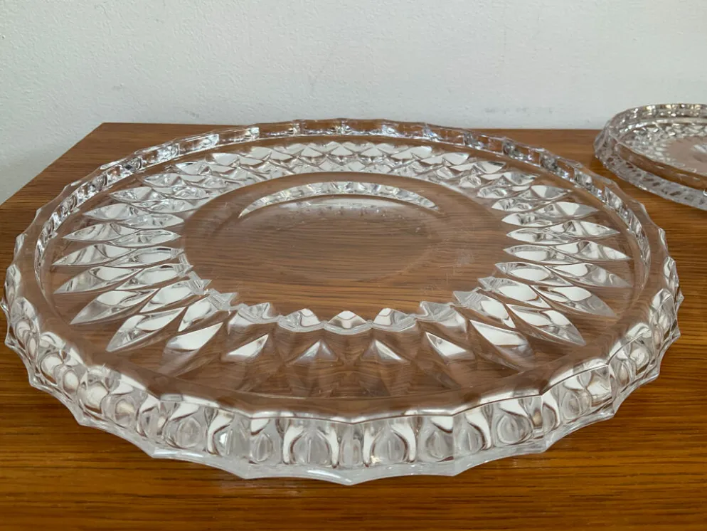 Ensemble cristal Val St Lambert plateau et 2 dessous de bouteille