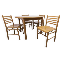 Ensemble Danois table transformable 114 cm /154 + 4 chaises moderniste 1970