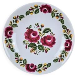 Ensemble de 12 assiettes creuses Moulin des Loups Ottawa – Fleurs bordeaux