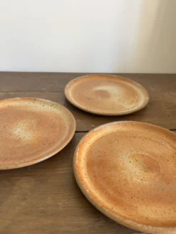Ensemble de 3 assiettes à dessert anciennes. Grès du Marais