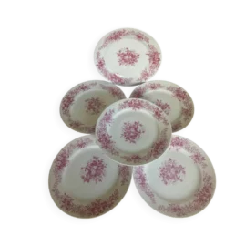 Ensemble de 6 assiettes à dessert anciennes en porcelaine fleurs roses