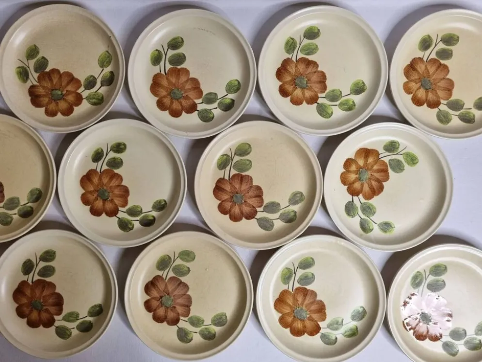 Ensemble de 12 assiettes à dessert à décor de fleurs, atelier d'art du Revernay, 20 cm