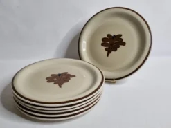 Ensemble de 6 assiettes à dessert vintage en grès émaillé décor abstrait 