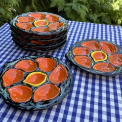 Ensemble de 6 assiettes à huîtres vintage Gabriel Fourmaintraux des années 1960.