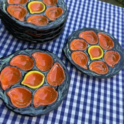 Ensemble de 6 assiettes à huîtres vintage Gabriel Fourmaintraux des années 1960.