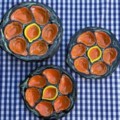 Ensemble de 6 assiettes à huîtres vintage Gabriel Fourmaintraux des années 1960.