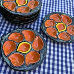 Ensemble de 6 assiettes à huîtres vintage Gabriel Fourmaintraux des années 1960.