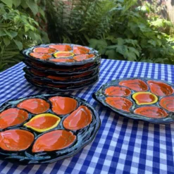 Ensemble de 6 assiettes à huîtres vintage Gabriel Fourmaintraux des années 1960.