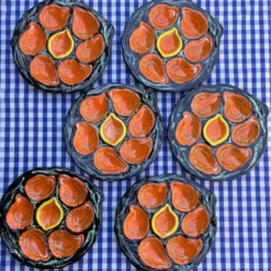 Ensemble de 6 assiettes à huîtres vintage Gabriel Fourmaintraux des années 1960.