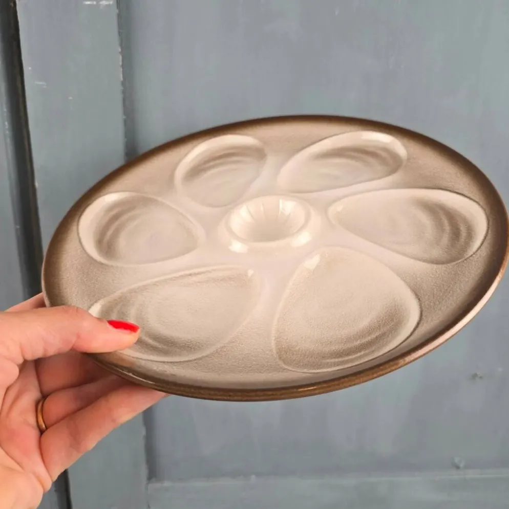 Ensemble de 6 assiettes à huîtres Salins France – Dégradé brun & gris
