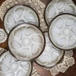Ensemble de 6 assiettes à huîtres Salins France – Dégradé brun & gris