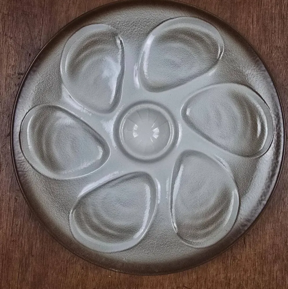 Ensemble de 6 assiettes à huîtres Salins France – Dégradé brun & gris