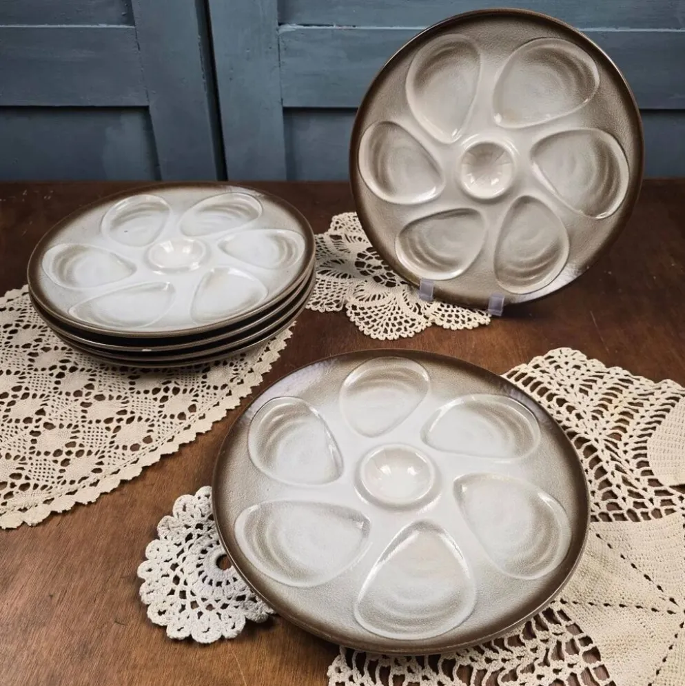 Ensemble de 6 assiettes à huîtres Salins France – Dégradé brun & gris