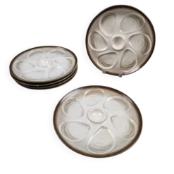 Ensemble de 6 assiettes à huîtres Salins France – Dégradé brun & gris