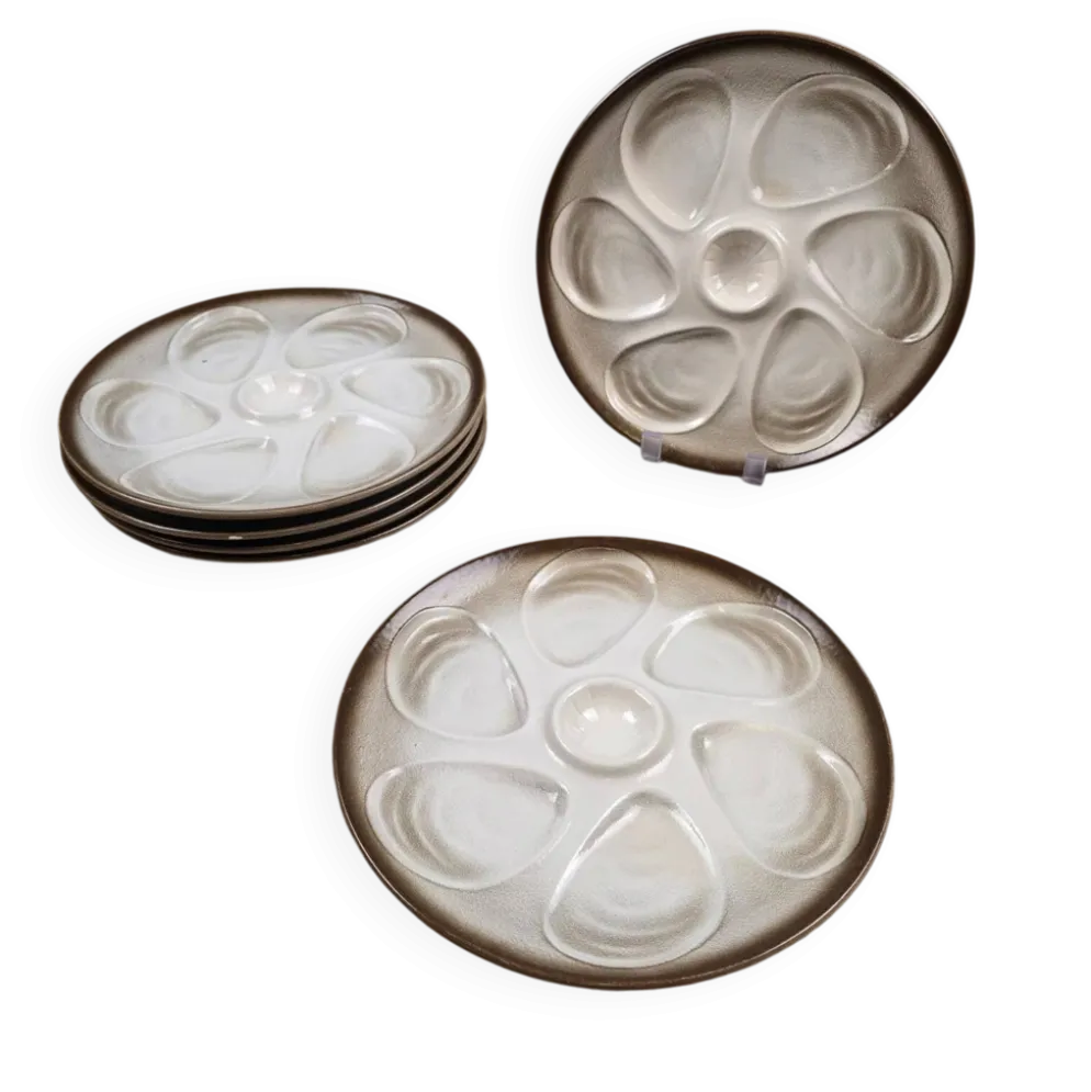 Ensemble de 6 assiettes à huîtres Salins France – Dégradé brun & gris