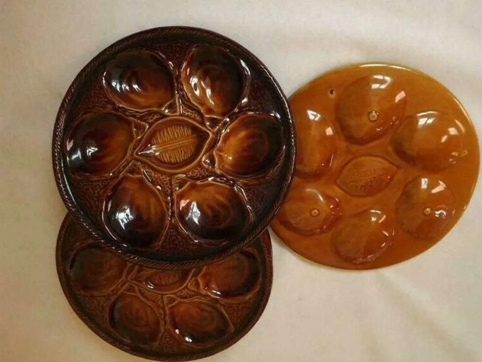 Ensemble de 6 assiettes à huîtres en majolique Français vintage par St Clements France