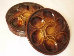 Ensemble de 6 assiettes à huîtres en majolique Français vintage par St Clements France