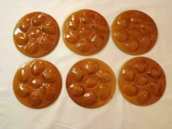 Ensemble de 6 assiettes à huîtres en majolique Français vintage par St Clements France