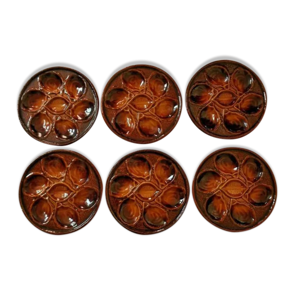 Ensemble de 6 assiettes à huîtres en majolique Français vintage par St Clements France