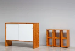 Ensemble de bar suédois du milieu du siècle en pin massif, années 1970