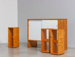 Ensemble de bar suédois du milieu du siècle en pin massif, années 1970
