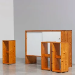 Ensemble de bar suédois du milieu du siècle en pin massif, années 1970