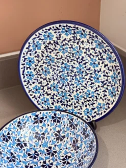 Ensemble de bol et assiette en céramique turque fait main, assiette bleue florale d'Iznik
