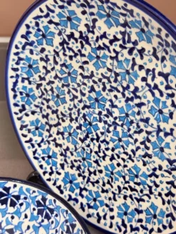 Ensemble de bol et assiette en céramique turque fait main, assiette bleue florale d'Iznik