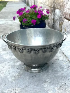 Ensemble de bol à punch en étain français avec 10 tasses et une louche – vigne